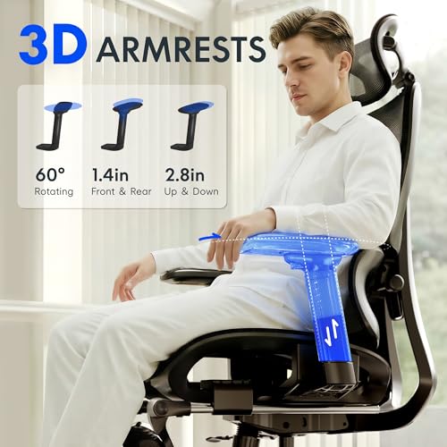 FLEXISPOT ErgoX Premium Ergonomic Office Chair with Footrest- Adjustable 3D Armrests, Dynamic Lumbar Support, Recline & Tilt Function, Mesh Seat, for Home & Office Use,Black - Image 10