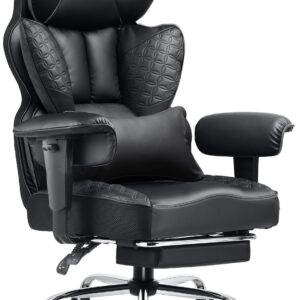 COMHOMA Big and Tall Office Chair Heavy Duty Wide Ergonomic Gaming Chair with Deluxe Embossing Designed Leather with Foot Rest,150°Reclining Adjustable Armrests Pocket Spring Back Support and Pillow