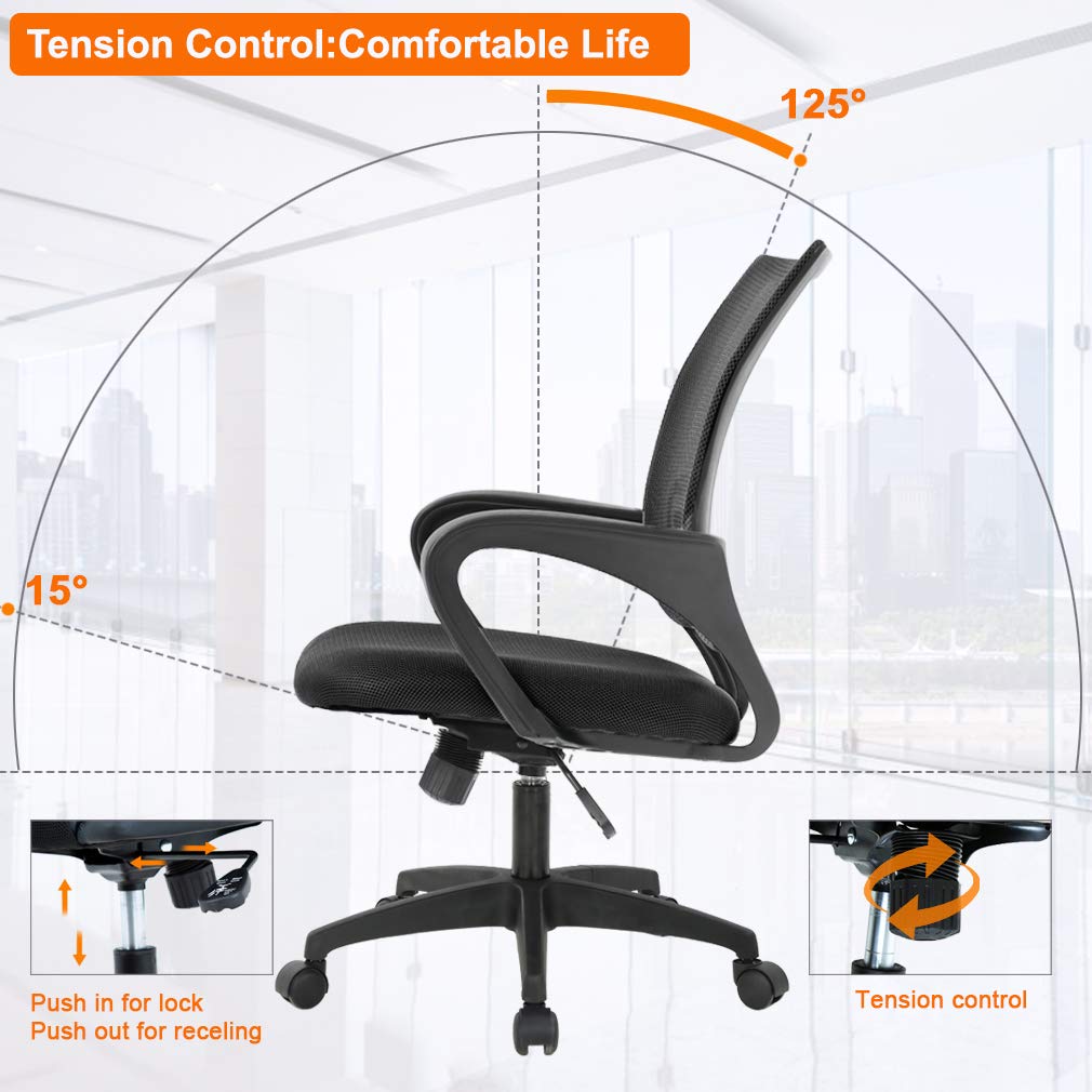 BestOffice | Ergonomic Office Chair | Mid-Back Swivel Desk Chair | Breathable Backrest & Lumbar Support | Adjustable Height | Sponge Seat | Rolling Wheels | Black | for Adults & Women - Image 4