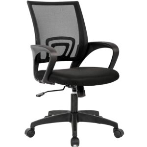 BestOffice | Ergonomic Office Chair | Mid-Back Swivel Desk Chair | Breathable Backrest & Lumbar Support | Adjustable Height | Sponge Seat | Rolling Wheels | Black | for Adults & Women