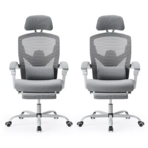 Sweetcrispy Office Computer Desk Chair with Footrest,Ergonomic High-Back Mesh Rolling Work Swivel Chairs with Wheels,Comfortable Lumbar Support,Comfy Arms for Home,Bedroom,Study,Student,Light Grey