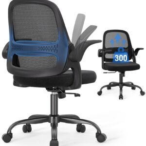 Ergonomic Mesh Office Chair for Home Office, Flip-Up Arms, Breathable Mesh Back & Thick Seat Cushion, Swivel Rolling Computer Desk Chair, BIFMA Certified, Supports 300 lbs (Black Frame/Black Seat)