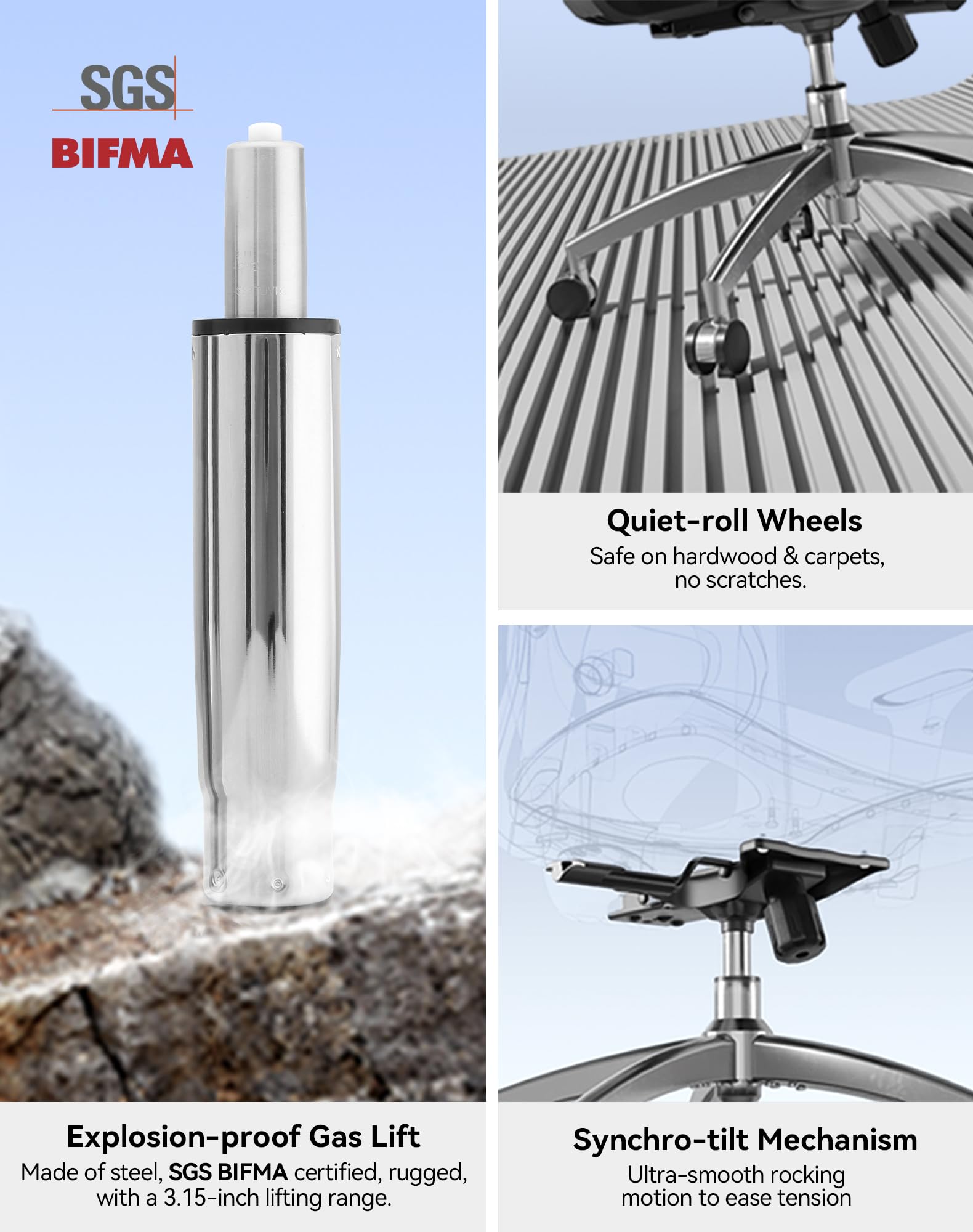 SIHOO M18 Ergonomic Office Chair, High Back Mesh Desk Chair with Adjustable Headrest & Lumbar Support, 330lbs Capacity Computer Chair with 2D Armrests & Wide Cushion, Tilt Lock, for Home Office-Black - Image 3