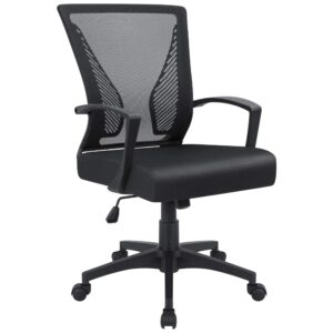 Furmax Office Chair Ergonomic Computer Desk Mesh Chair Mid Back Swivel Lumbar Support with Armrest (1, Black)