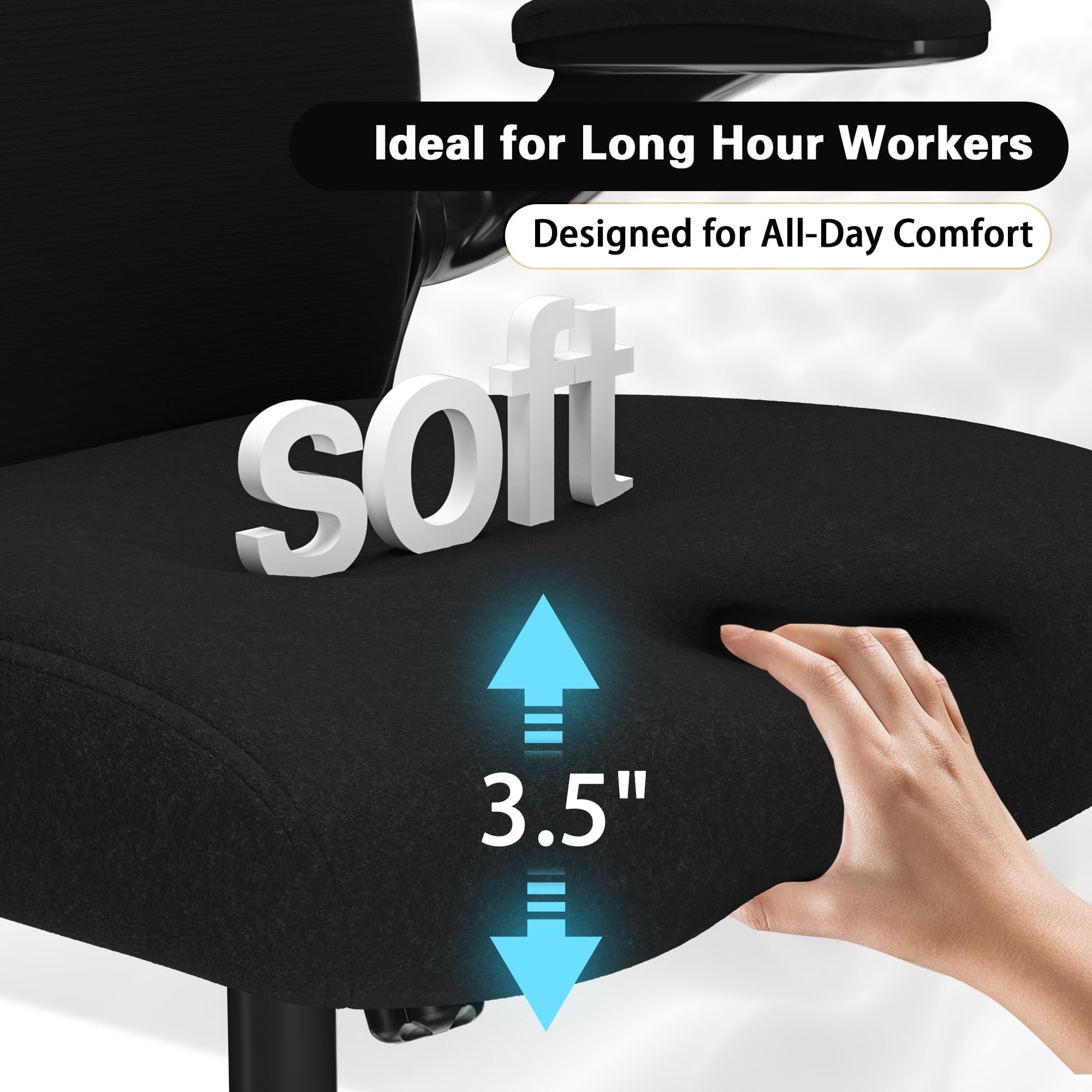 Ergonomic Office Chair, Mesh Desk Chair with Headrest, Lumbar Support, Thick Seat Cushion, Flip-up Arms, High Back Computer Task Chairs for Home Office, Black/Silver - Image 3