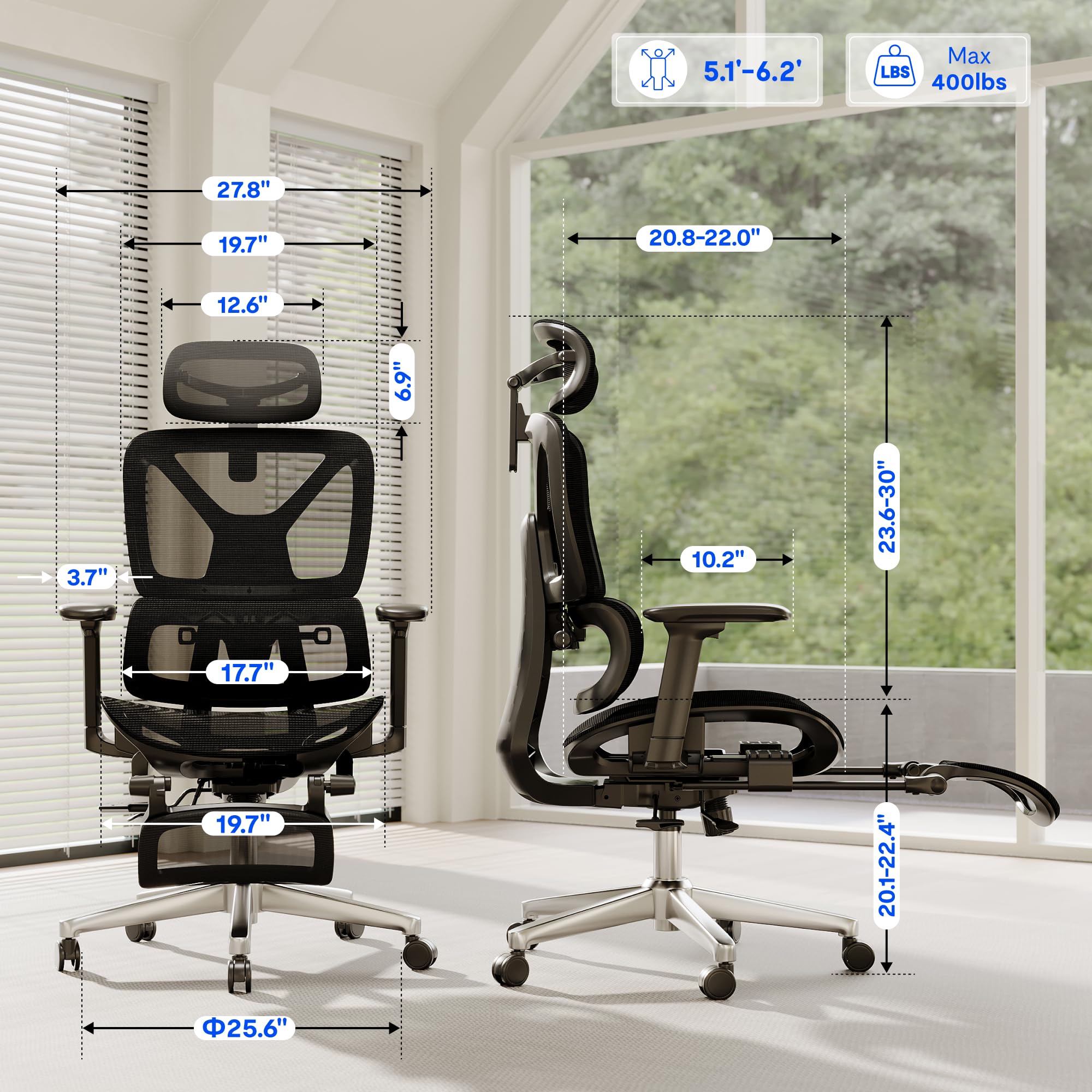 FLEXISPOT ErgoX Premium Ergonomic Office Chair with Footrest- Adjustable 3D Armrests, Dynamic Lumbar Support, Recline & Tilt Function, Mesh Seat, for Home & Office Use,Black - Image 12