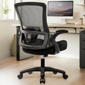 NEO Chair Office Desk Chair Computer High Back Mesh Gaming Seat with Ergonomic Adjustable Comfy Flip-up Armrests Lumbar Support Height for Home (Black)