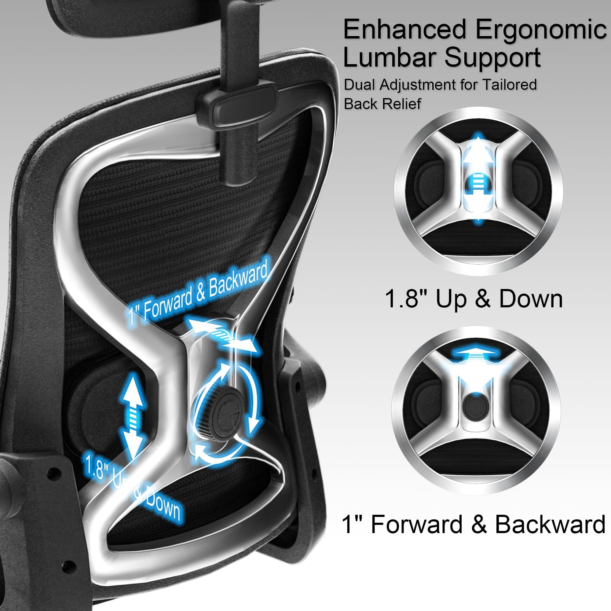 Ergonomic Office Chair, Mesh Desk Chair with Headrest, Lumbar Support, Thick Seat Cushion, Flip-up Arms, High Back Computer Task Chairs for Home Office, Black/Silver - Image 4
