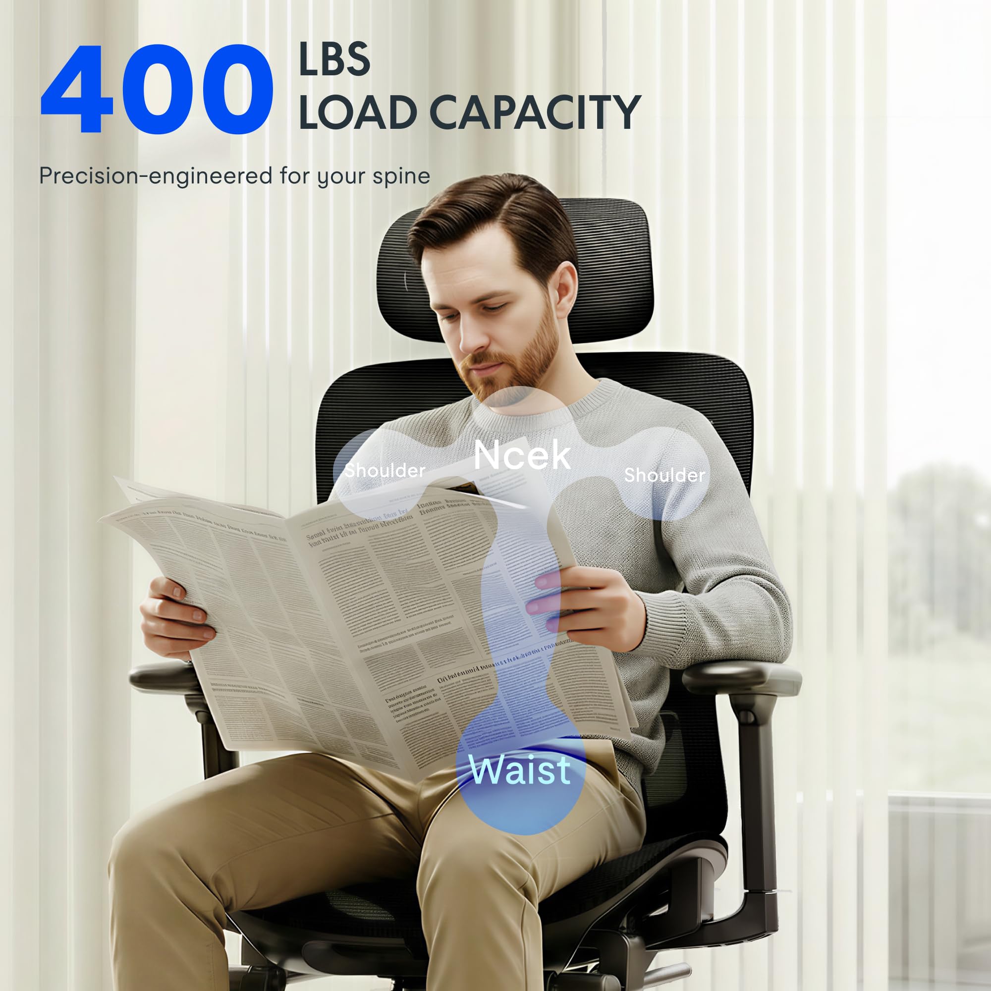 FLEXISPOT ErgoX Premium Ergonomic Office Chair with Footrest- Adjustable 3D Armrests, Dynamic Lumbar Support, Recline & Tilt Function, Mesh Seat, for Home & Office Use,Black - Image 7