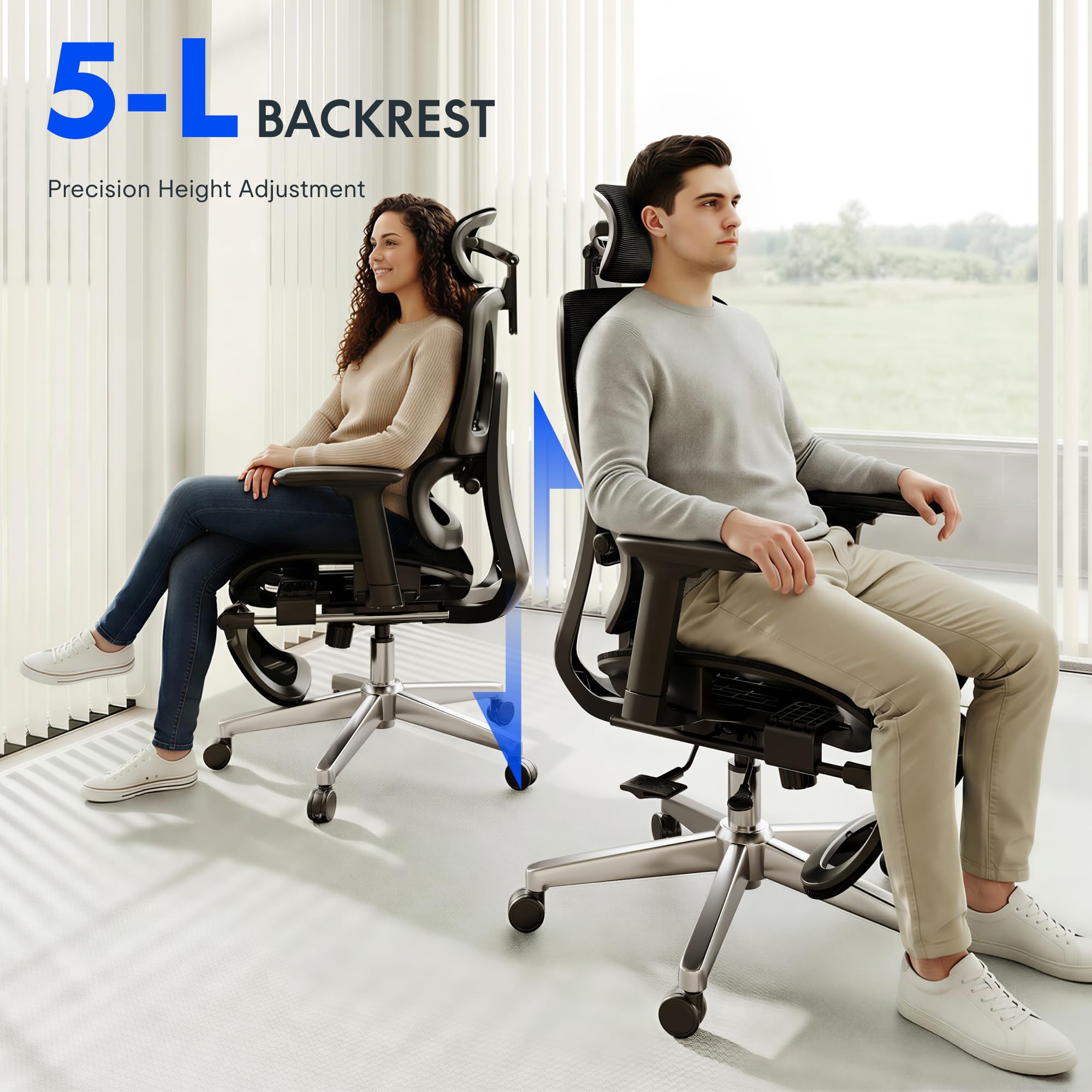 FLEXISPOT ErgoX Premium Ergonomic Office Chair with Footrest- Adjustable 3D Armrests, Dynamic Lumbar Support, Recline & Tilt Function, Mesh Seat, for Home & Office Use,Black - Image 5