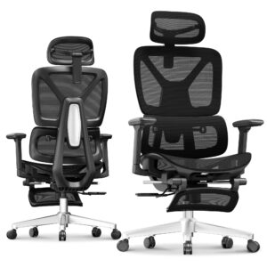 FLEXISPOT ErgoX Premium Ergonomic Office Chair with Footrest- Adjustable 3D Armrests, Dynamic Lumbar Support, Recline & Tilt Function, Mesh Seat, for Home & Office Use,Black